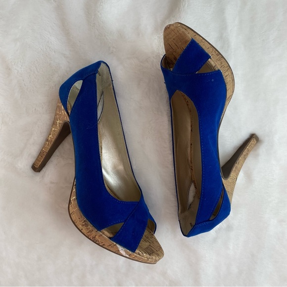 Royal Blue Peep Toe Heels Size 7 - Picture 6 of 9